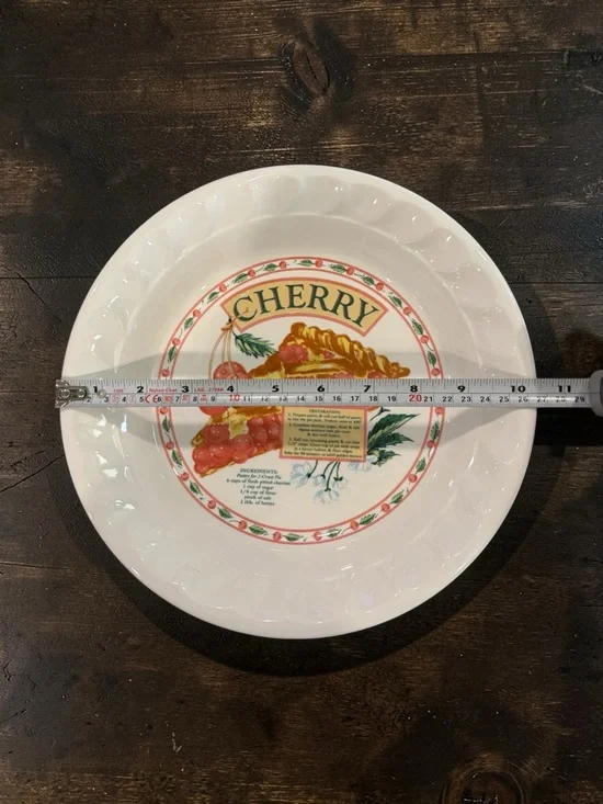 Vintage Ceramic Cherry Pie Plate Dish w/ Recipe Himark Golden Collection Korea - Picture 11 of 12